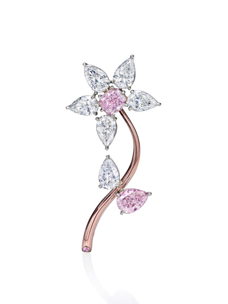 Pink Diamond and Diamond Flower Brooch